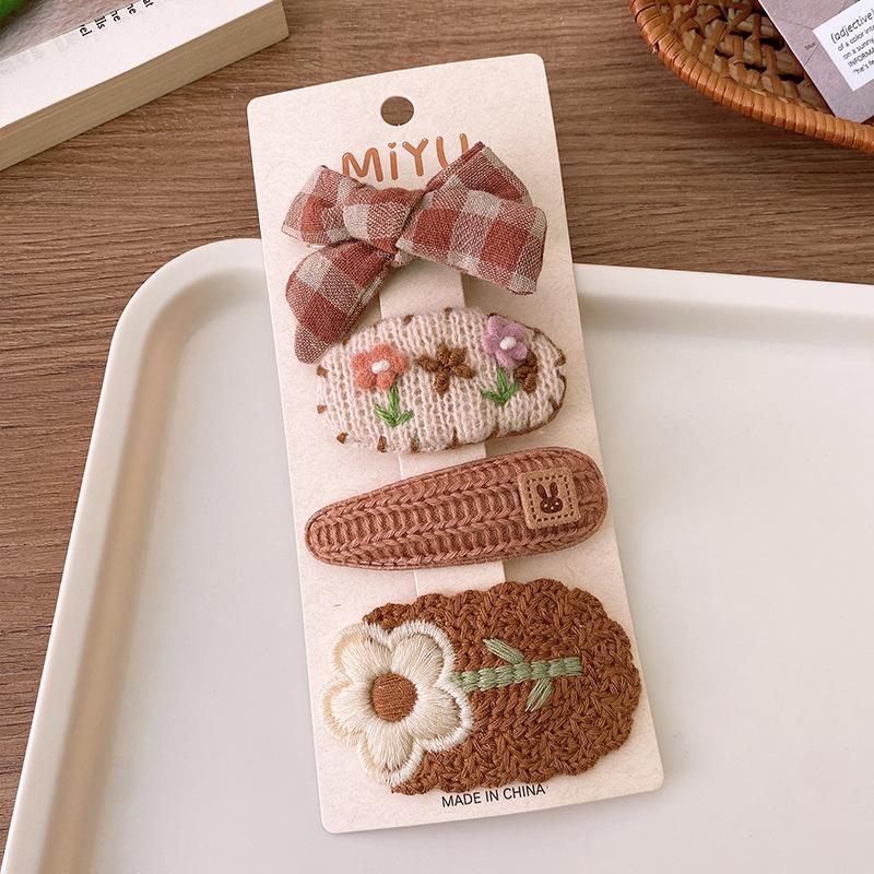 Korea Fashion Coffee Warm Color Basic Snap Baby Hair Drop Clips Wool Knit Hair Clamp Pins Hairpins Kid Girls Cotton BB Barrettes