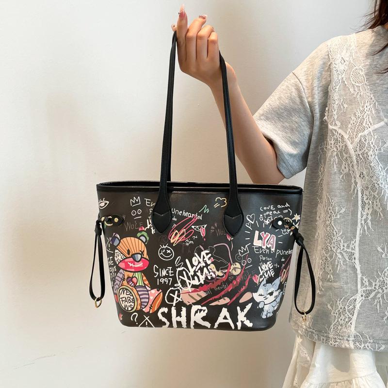 Graffiti Fashion 2025 Women's Versatile Handbag: Large Capacity Tote for Commute, Travel & College