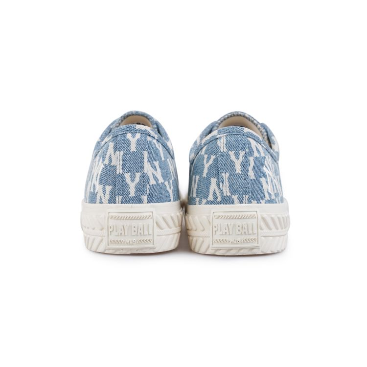 MLB Playball Vintage Floral Thick Sole Washed Denim Non-Slip Durable Low-Top Canvas Shoes Unisex sneakers Blue White 32SHPM111-50U