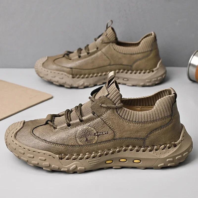 

Обувь ручной работы из натуральной кожи, мужские мокасины, деловая повседневная обувь, классическая мягкая кожа, дышащая мужская обувь на плоской подошве 46 хаки