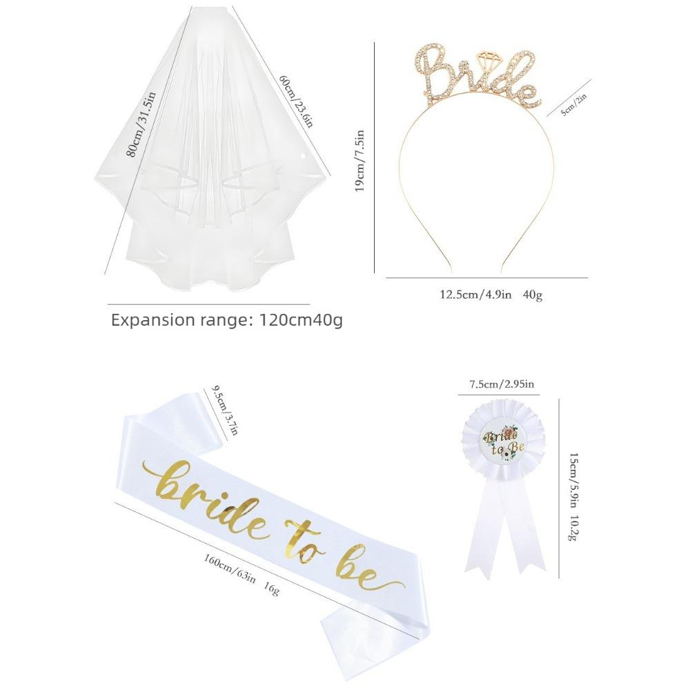 4-piece set for singles parties, including bridal headbands, shoulder straps, headbands, badges, and a set, bride to be, Wedding veil