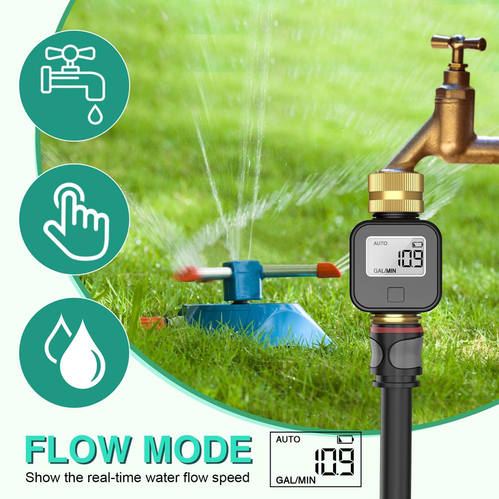 Multifunctional Water Meter IPX5 Waterproof Electronic Water Meter Sensor Brass Inlet Outlet for Watering Irrigation Hose
