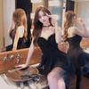 Sultry Mesh Deep V Fur Collar A-line Dress with Irregular Hem