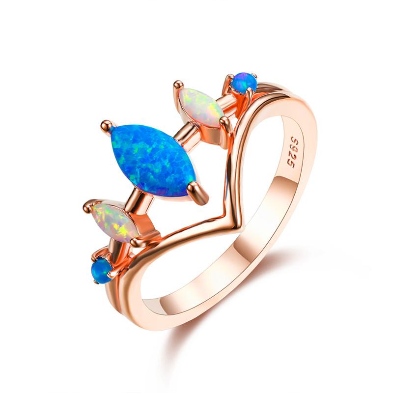 Luxury Female White Blue Fire Opal Stone Engagement Ring Trendy Rose Gold Color Wedding Jewelry Gift For Women