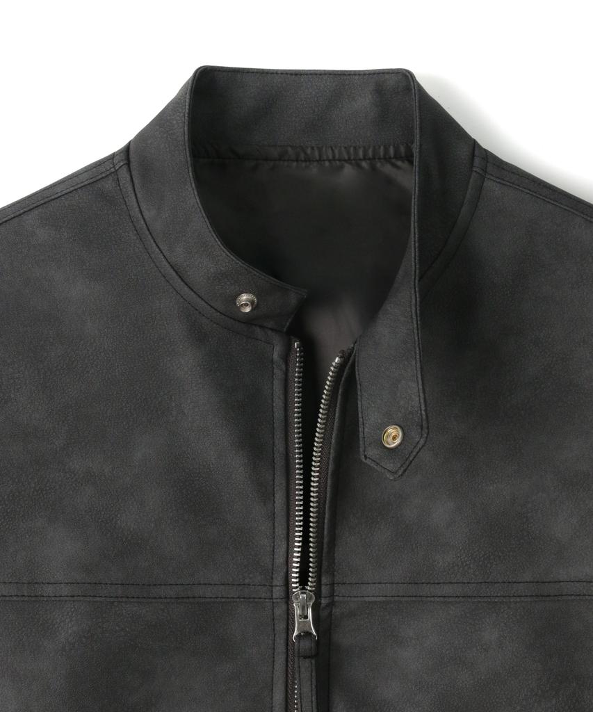 Indust Washed Leather Biker Jacket_Charcoal