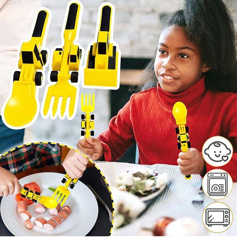 Dinneractive Construction Themed Utensil Set For Kids Tractor Fork And Loader Spoon