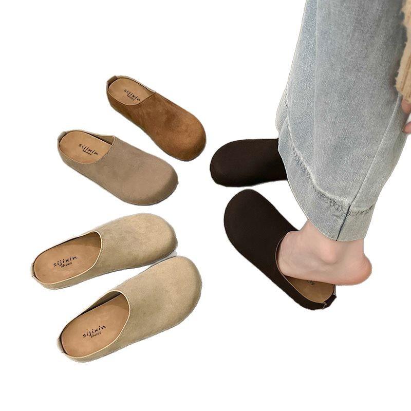 Japanese shoes inner height increase retro Boken new spring and autumn bag head slippers women's fashion Boken thick-soled matte leather 2025