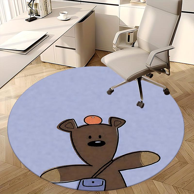 Charming Cartoon Bear Chair Mat - Round Carpet for Home Decor, Office Use, Gift Idea for Any Room0481b