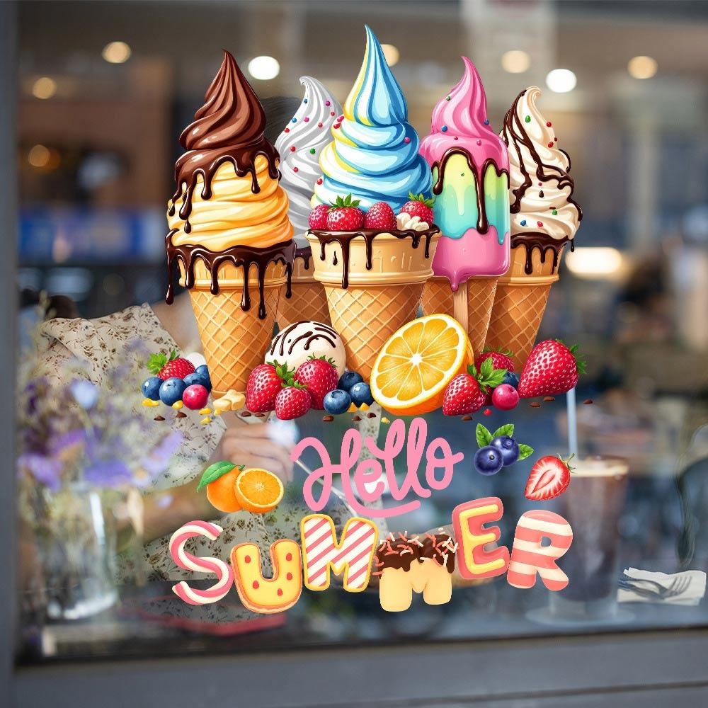 Cartoon Ice Cream Static Window Sticker Multicolor Glass Door Decals Cafe Bread Shop