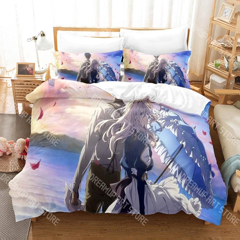 Fashion Violet Evergarden Anime Bedding Set Single Twin Full Queen King Size Bed Set Kids Bedroom Duvetcover Sets Bed Sheet Set