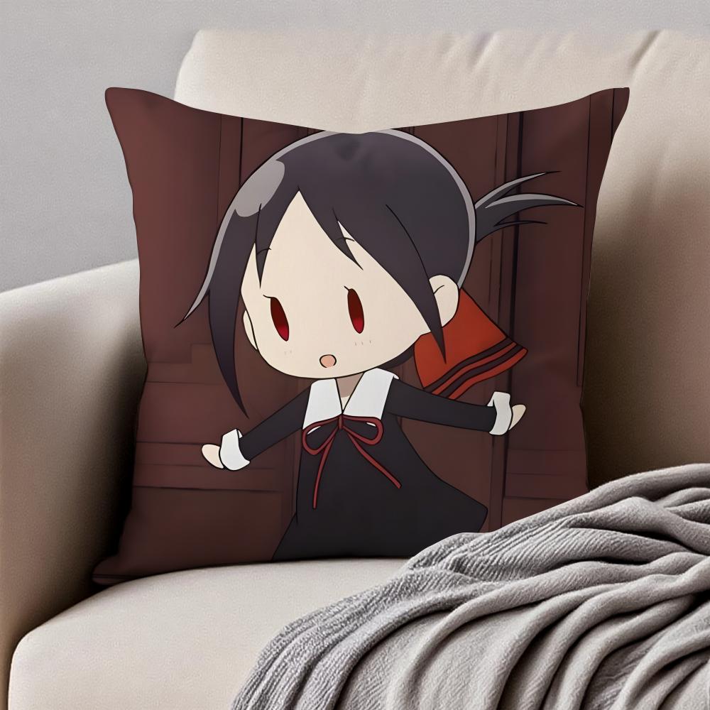 Cute Romance Anime KKaguyasama Love Is War Cushion Cover Pillowcase Antidustmite Invisible Zipper Short Plush Sofa Cushion