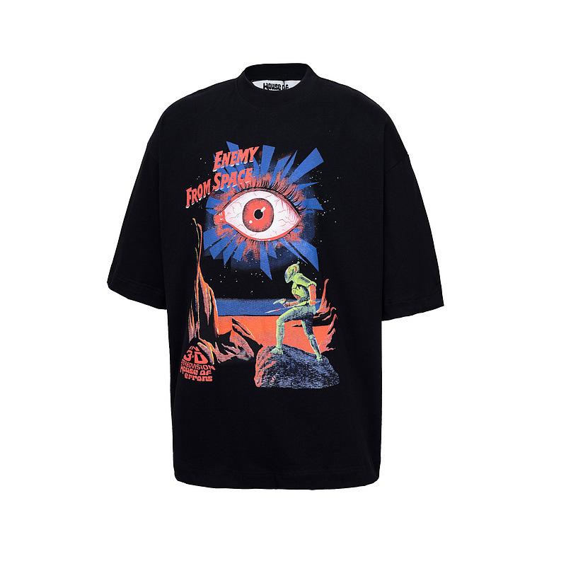 Cross-border trendy brand HOUSE & ERRORS Eye of Truth Letter Pattern Printed Short Sleeve T-Shirt Men's and Women's High Street Half Sleeve