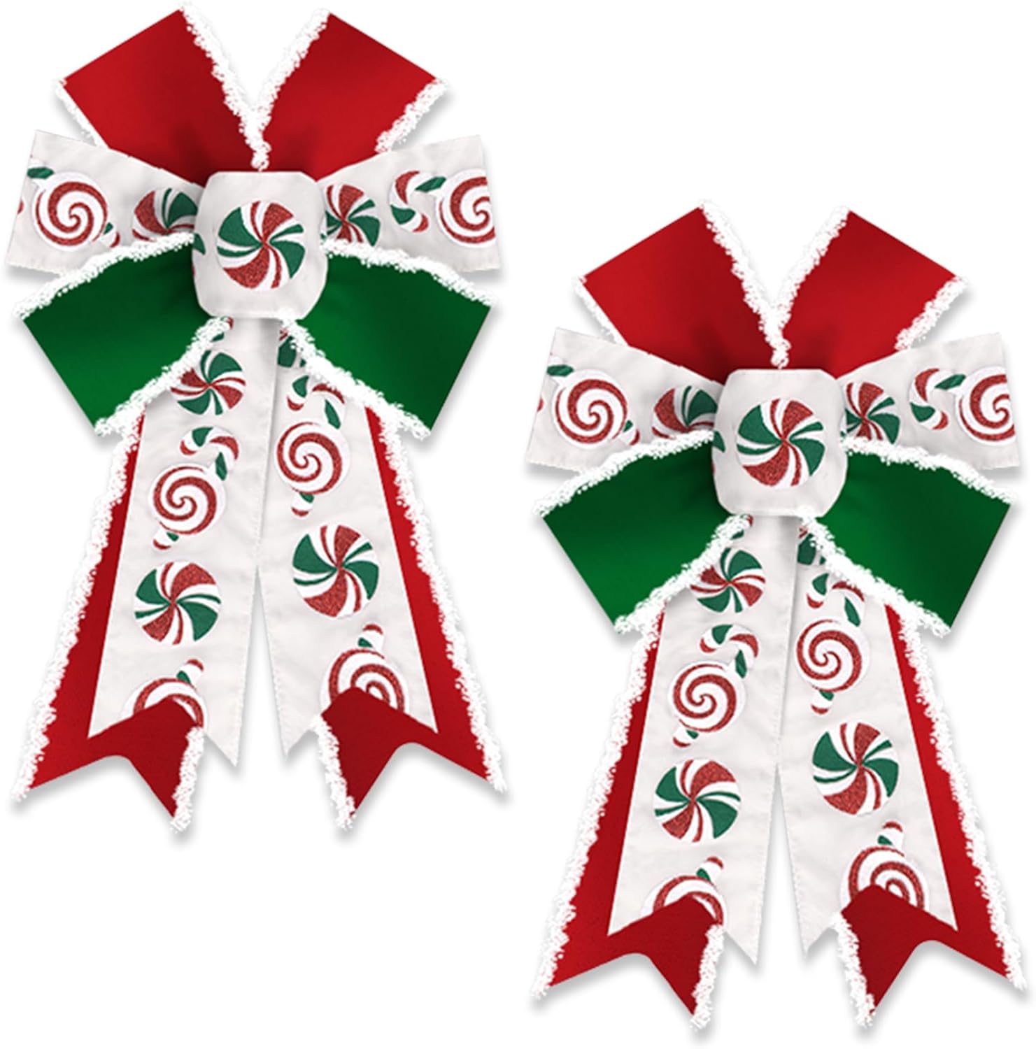 

2 PCS Christmas Decor Bows Green Red Candy Cane Velvet Ribbon Bows for Wreath Xmas Bow for New Year Decoration Ornament Supplies 12.99 x 8.46 in