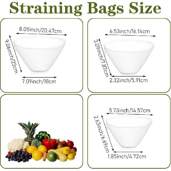 6 Pcs Cheese Cloth Bags for Straining Nut Milk Bag Bowl-Shaped Reble Nylon Cheese Cloth Filter Bag Fine Mesh Multi-Purpose Food Filter Bags for Nut