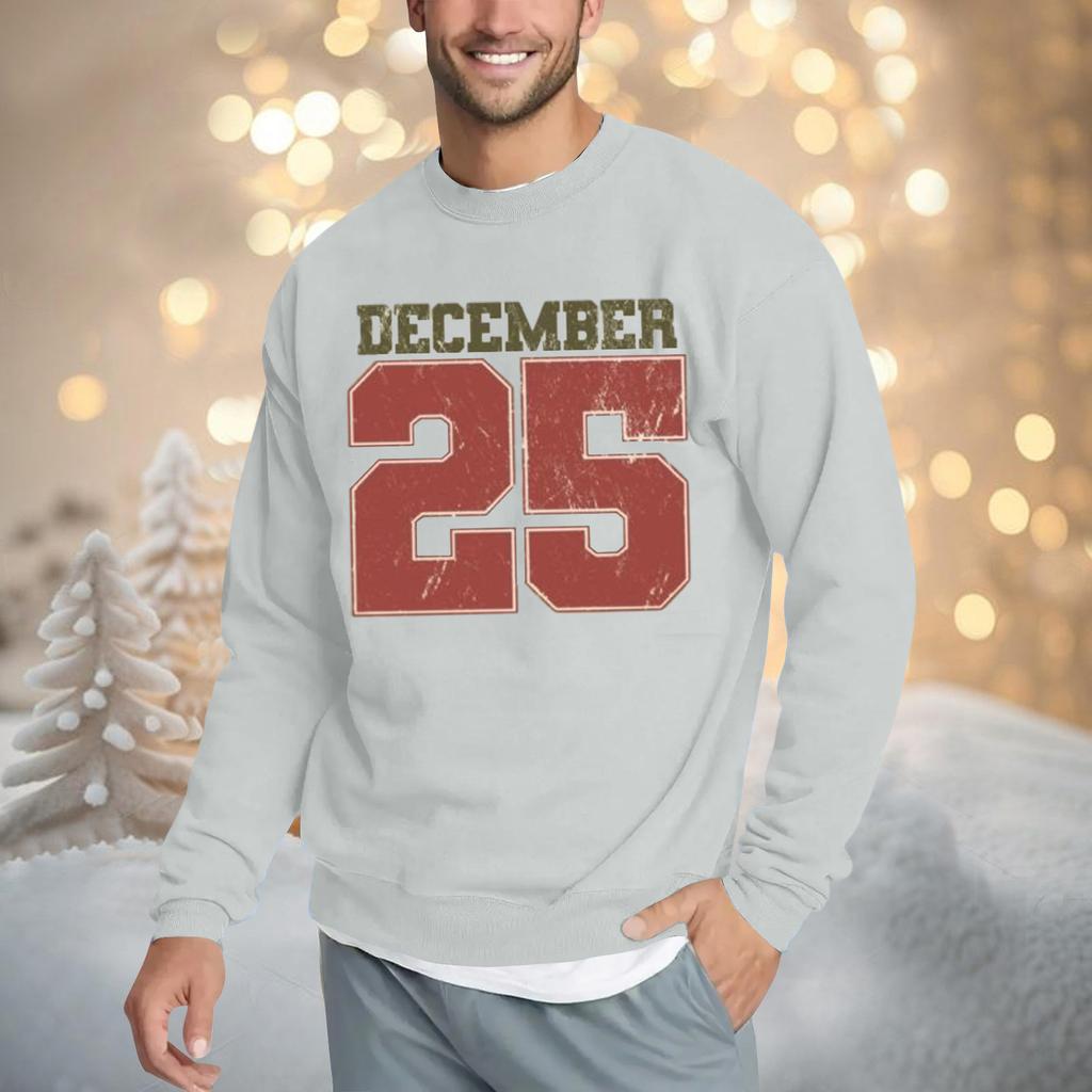 Christmas Print Loose Fit Round Neck Sweatshirt For Men