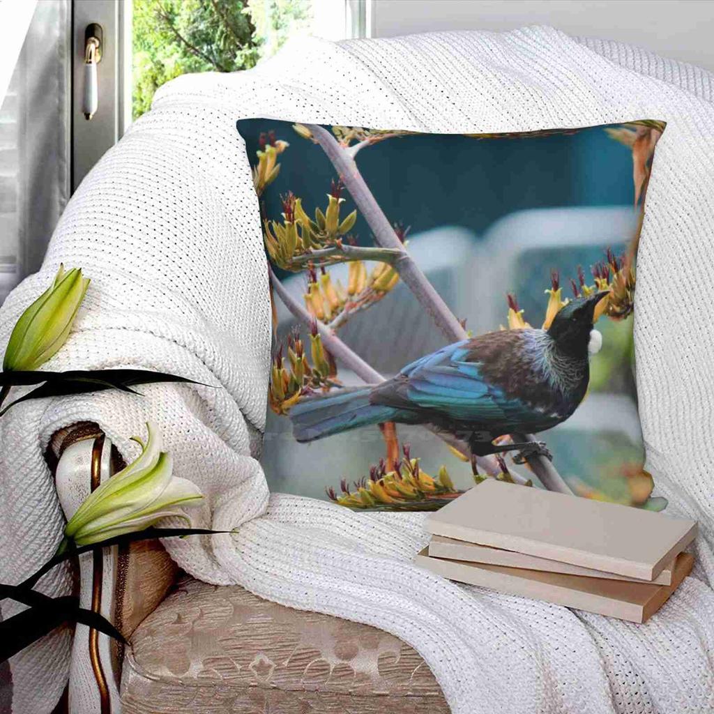 Tui Feasting Urquharts Bay , Nz Home Sofa Car Cushion Cover Pillowcase Kiwi Native Bird Nature New Zealand Aotearoa Parson Bird