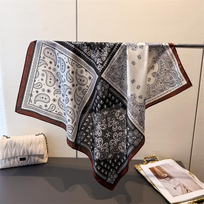 Geometrik renk uyumu eşarp renk uyumu çiçekli ipek eşarp imitasyon ipek kadın kare eşarp 71x71cm başörtüsü şal seyahat eşarbı