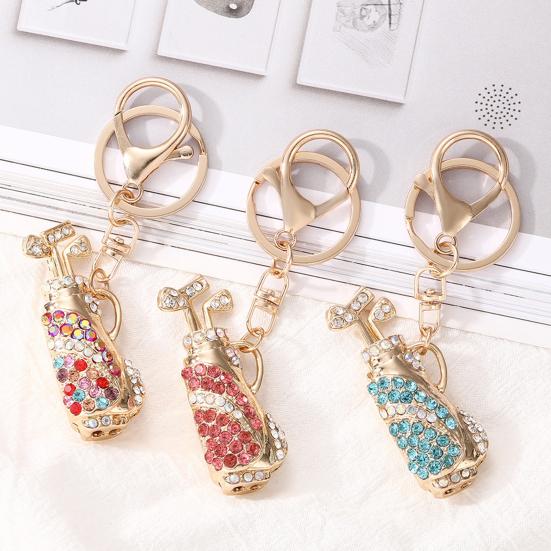 Keychain Pendant Golf Bag Shape Key Holder with Multicolor Rhinestones Anti-Oxidation Lobster Clasp Keyring Backpacks Car Accessory