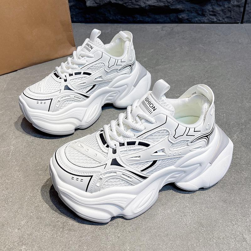 Daddy Shoes Girl 2025 New Leather Platform Muffin Lace-up Casual Shoes Small Height-increasing Sports Shoes Women's Shoes