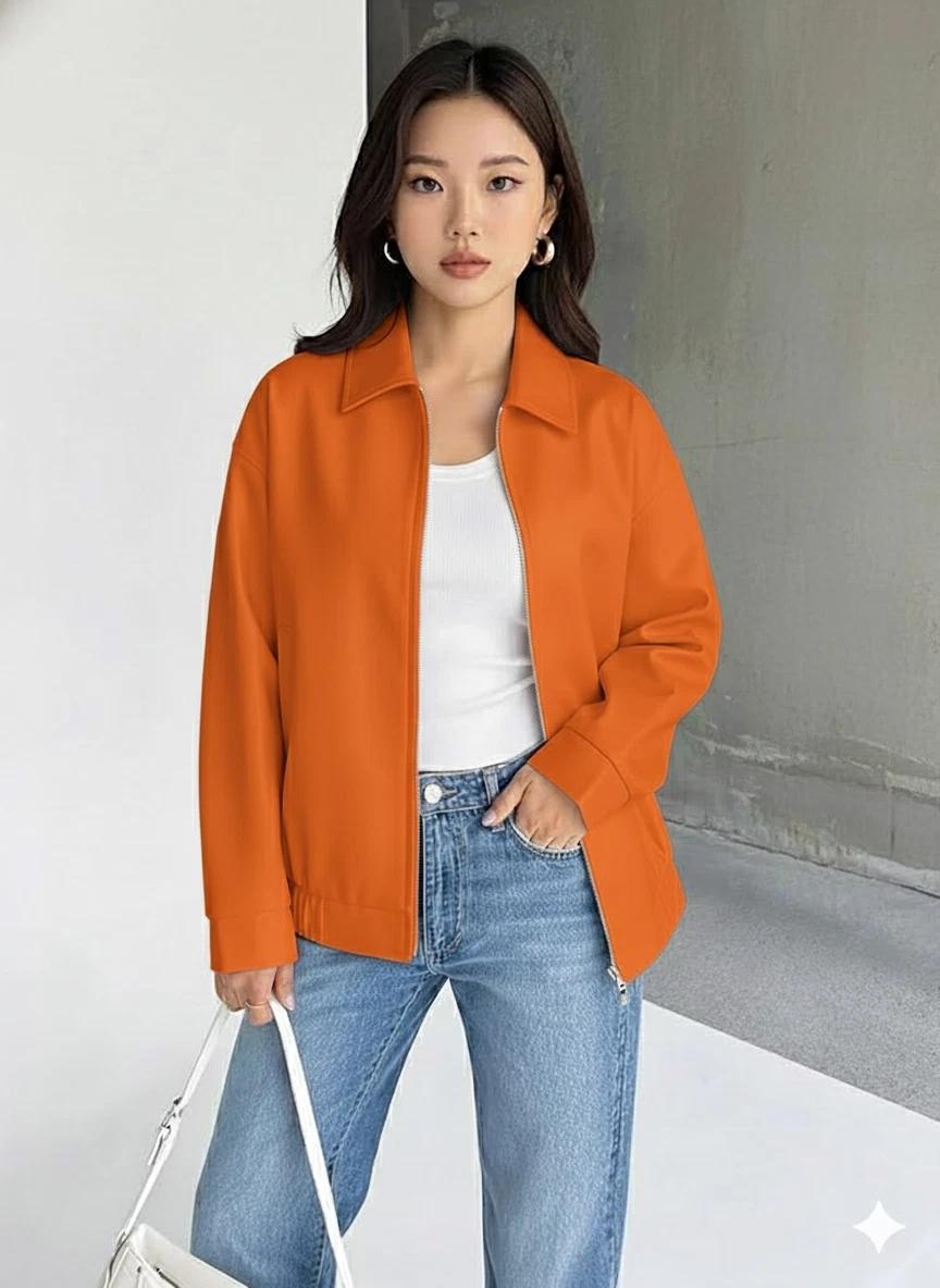 

Genuine Handmade Orange Jacket Stylish Casual Leather Women Bomber Fit Lambskin 3XL помаранчевий