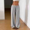 European & American Women's Solid Color Elastic Waist Wide-Leg Casual Pants