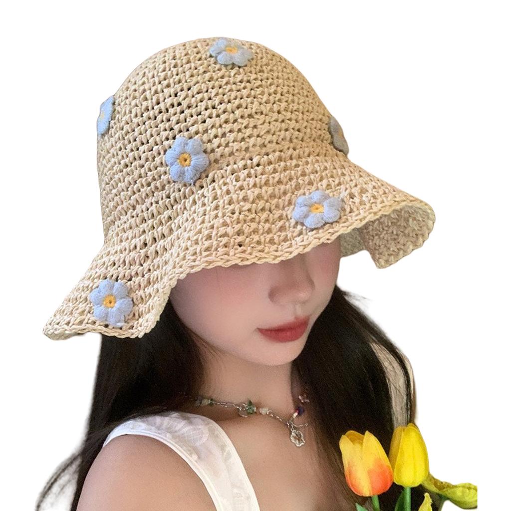 Foldable Straw Sun Hat With Wide Brim For Beach Vacation Summer Outdoor Activities Floral Design Breathable Women's Hat