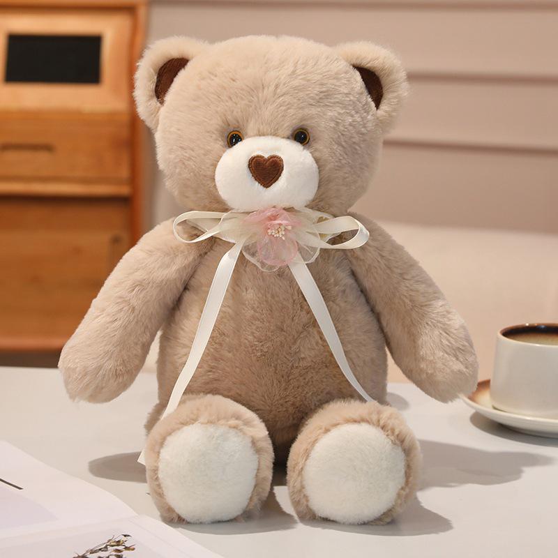 Adorable Ribbon Teddy Bear Plush Toy - Soft Hugging Pillow for Girls