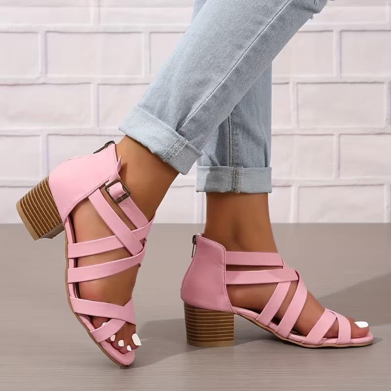 Cross-Tied Criss Cross Sandals Heels for Women Cutout Zip Up Open toe Block Heel Heels Sandals with Heels for Women