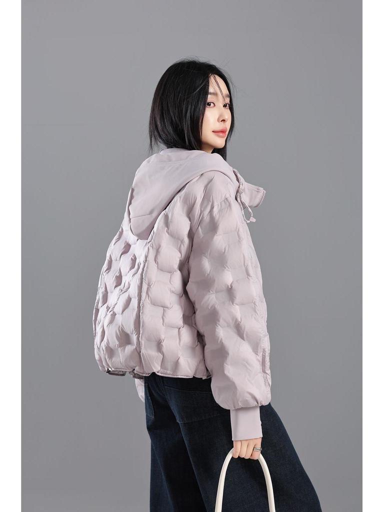 2025 Women's Korean Style Lightweight Hooded Down Jacket - Short, Taped Seam, Winter Fashion