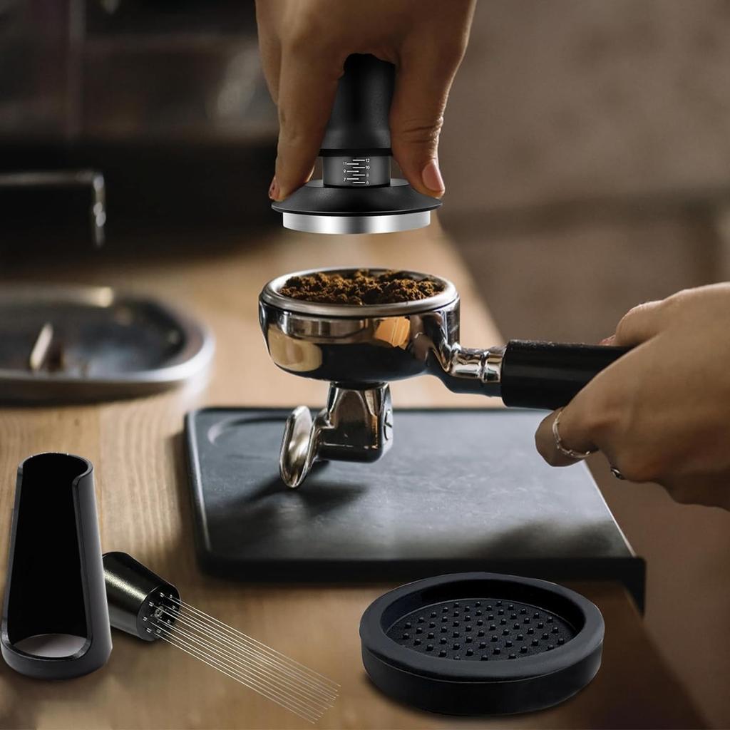 7Pcs Coffee Tamper Set, Coffee Machine Accessories Set, Milk Frothing Pitcher 12oz/350ml with 51mm Espresso Tamper Set, WDT Tool, Coffee Stirrer