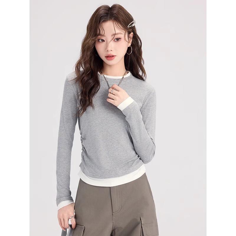 NOME Women's Faux Two-Piece Colorblock Long Sleeve T-Shirt