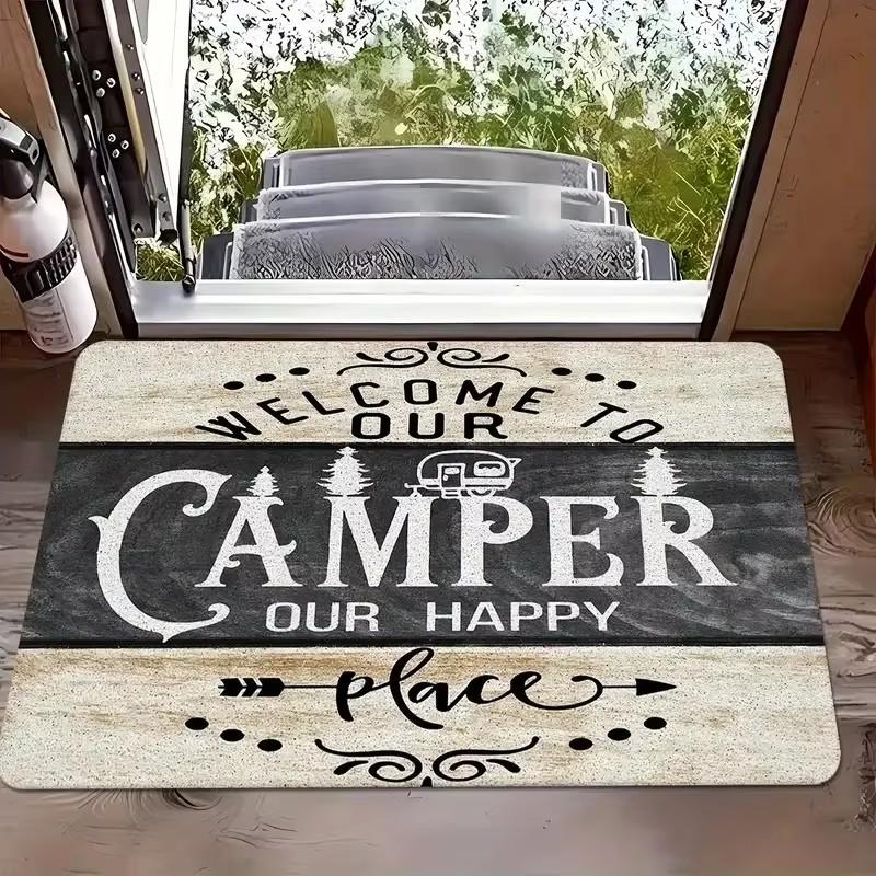 Joyful Camping Car Design Door Mat Cartoon Style NonSlip Entrance Rug for Living Room Bedroom Nursery Garden Balcony Sunroom