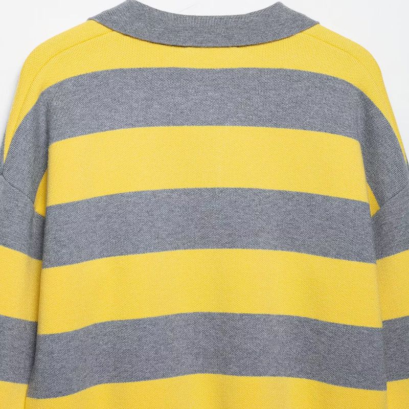 Kaslead New Women clothes Western Style Fashion Stripe Polo Shirt Collar Knit 5536162