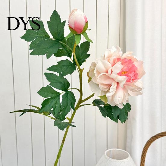 Elegant Home Floral Accents Artificial Peony Flower, Realistic 2 Heads Faux with 1 Bud, 29.9" Fake Silk Flower Arrangement Bouquet Stem for