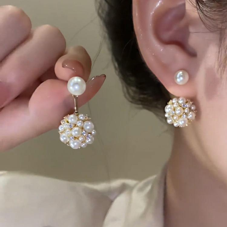 Elegant Pearl  Diamond Inlaid Reversible Earrings - S925 Silver Needle