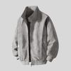 Men's Light Gray Suede Bomber Jacket, Stand Collar Casual Coat with Zipper Pockets, Retro Streetwear Style for Daily Wear