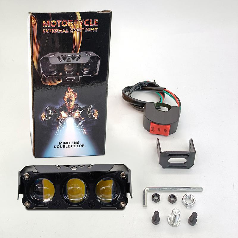 1Pcs Motorcycle Led Spot Light Dual Color Hi/Low Beam Fog Lamps For Car Trucks Suv Utv 12V Mini Lens Headlight Driving Light