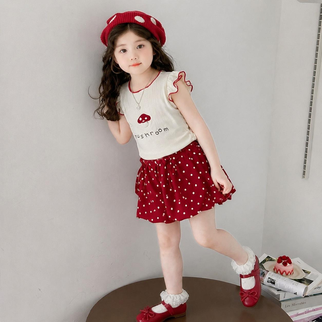 Girls Summer Mushroom Print Tank Top and Bloomer Shorts Set 90