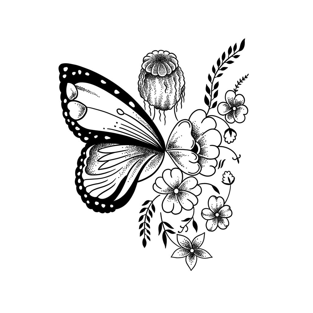 Simple Personality Spice Girl Three-Dimensional Butterfly Flower Wicker Collarbone Arm Tattoo Sticker