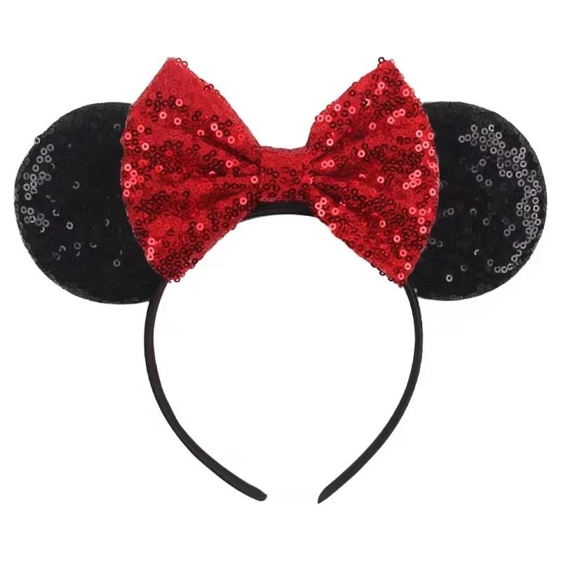 Mouse Ears Headband For Girls Adults 5'' Sparkly Sequin Bow Hairband Festival Party Travel DIY Hair Accessories