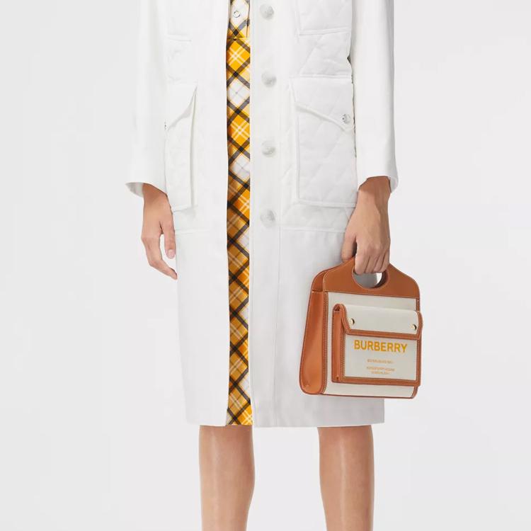 Burberry Pocket Bag Two-Tone Canvas And Leather With Detachable Adjustable Shoulder Strap Mini Handbag Women handbags Natural Amber 80368121