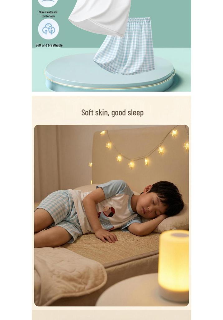 Kids' Summer Short-Sleeve Set: Cool Soft Pajamas & Outdoor Wear for Older Children, Includes Top and Shorts