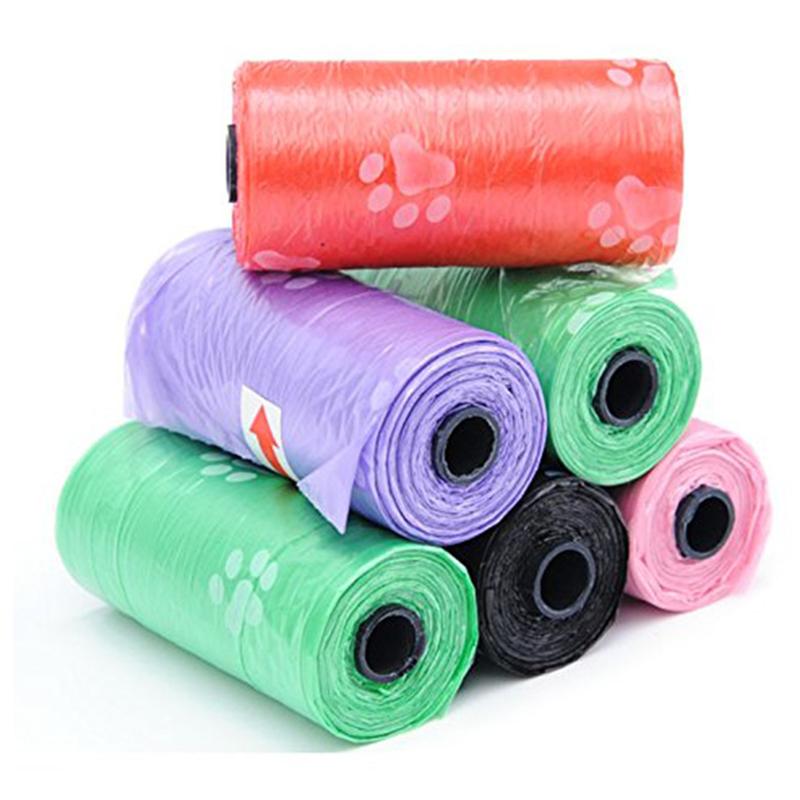 Paw Print Pet Waste Bag 15pcs/Roll Biodegradable Dog Paw Print Bags for Cat and Dog Poop Cat Litter