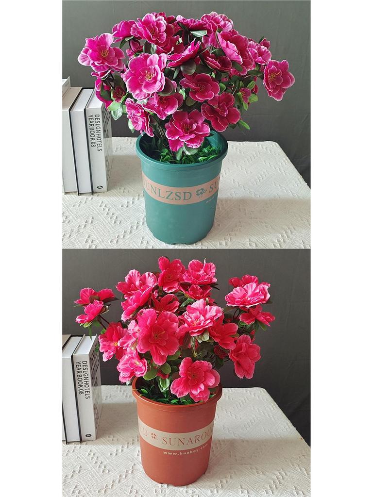Outdoor Artificial Azalea Bonsai Set - Small Potted Plant for Flower Bed or Corridor Display