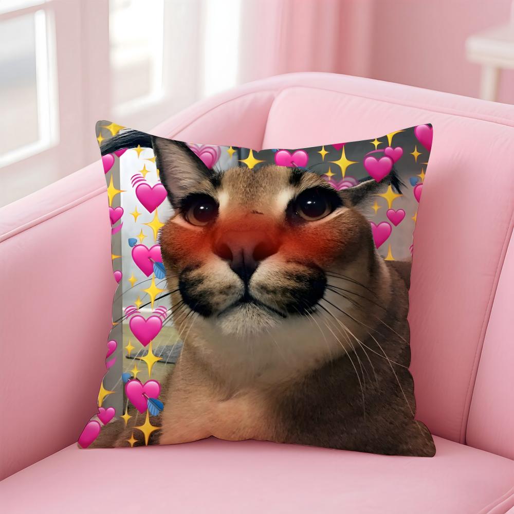 Floppa Cat Meme Cushion Cover Premium Comfort Reversible Pillow Cove -Two in One Design for Any Room & Car Interior