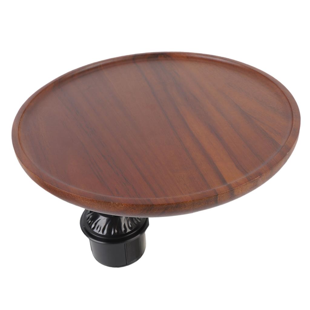 360 degrees Rotating Car Cup Holder Tray with Silicone Pad Wooden Cup Holder Food Table for Most Cup Holders Front