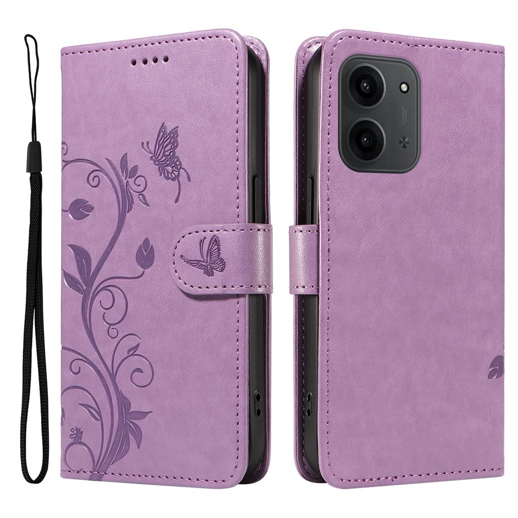 For Xiaomi Redmi 15C 4G (Global) (171mm)/Poco C85 4G (171mm) PU Leather Cases Flower Pattern Wallet Stand Phone Cover with Strap