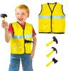 Kids Role Play Fireman Costume with Firefighter Toy Accessories Halloween Builder Worker Clothing for Boy Girl Aged 3-12