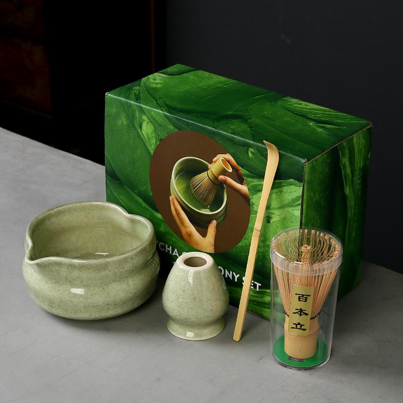 Japanese Heart-shaped Matcha Bowl Set with Whisk and Brush for Tea Ceremony