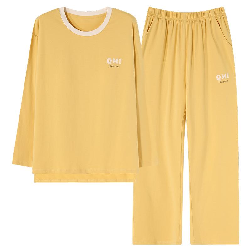 Pyjamas Damen Reine Baumwolle Langärmlig Herbst und Winter Dünne Styles mit Brustpolstern Können Draußen Getragen Werden, Loungewear Pullover Baumwollset